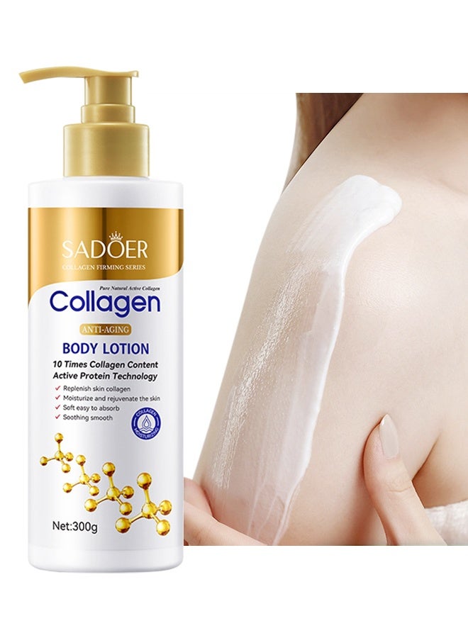 SADOER Collagen Anti-Wrinkle Repair Body Lotion, Collagen Cream Skin Care Face Lotion & Body Milk, Skin Firming Moisturizer Anti Aging Face Lotion & Tightening Body Moisturizers Lifts, Firms, Tightens, 300g - Image 1